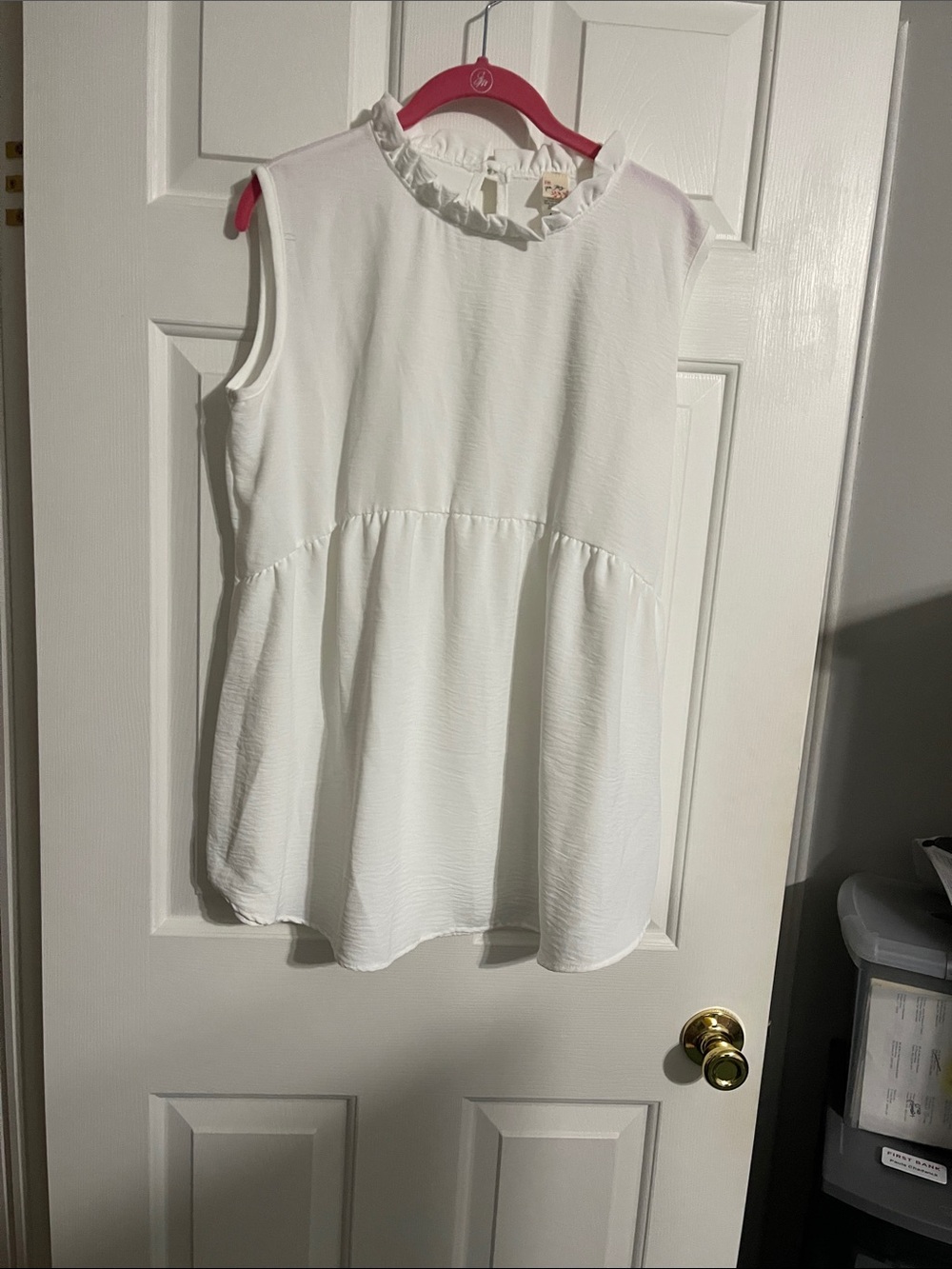 7th Ray White Sleeveless Ruffled Neck Tunic Top